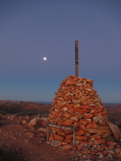 Brinkley Bluff rock cairn and the super moon rising.JPG