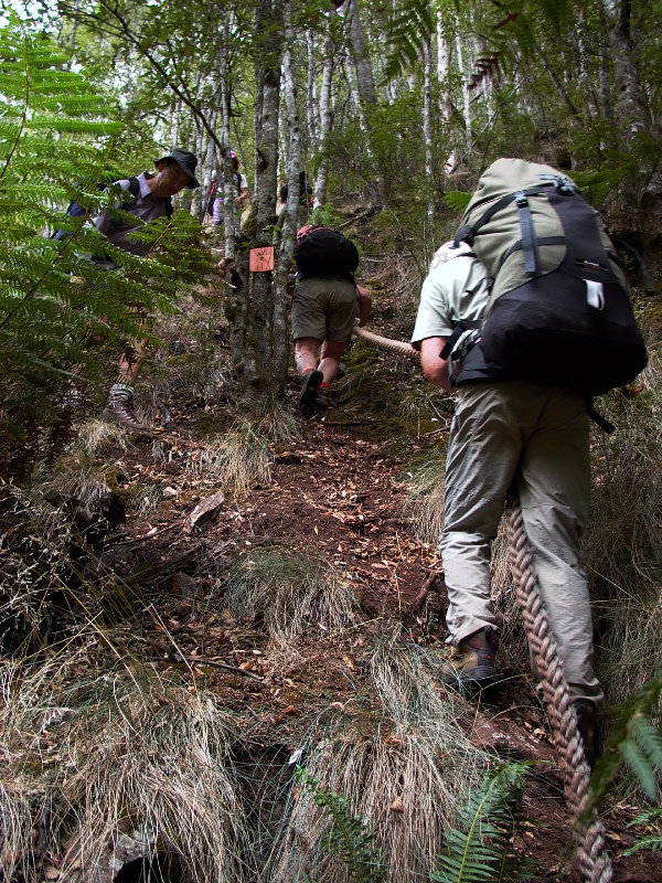 Climbing the hawser out of Leven River.JPG